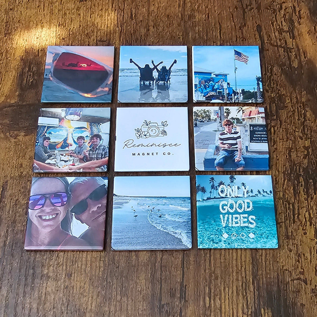9 custom 2"x2" photo magnets